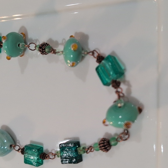 Handmade Ceramic, Glass & Crystal Beaded Coppertone Necklace - Picture 6 of 8